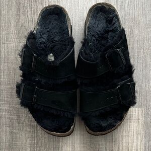 Birkenstock Arizona Shearling-Suede Sandals Black